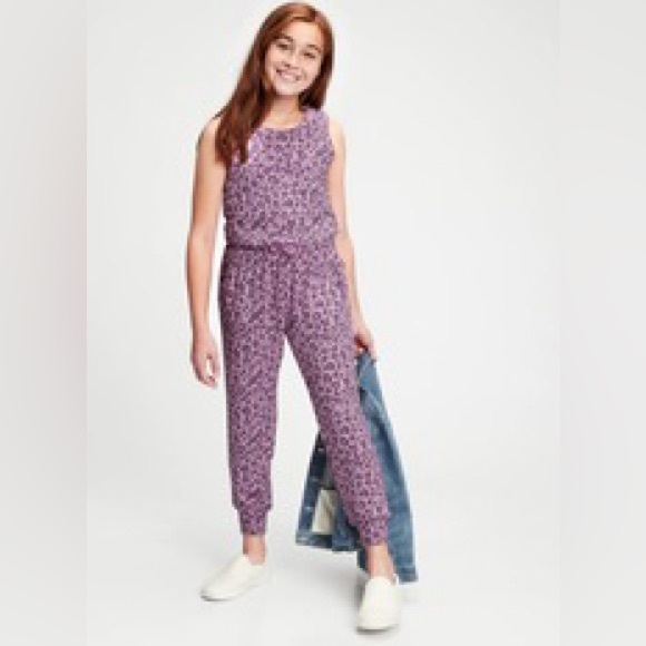 Gap Girls Purple and pink leopard print jumpsuit - Picture 5 of 12